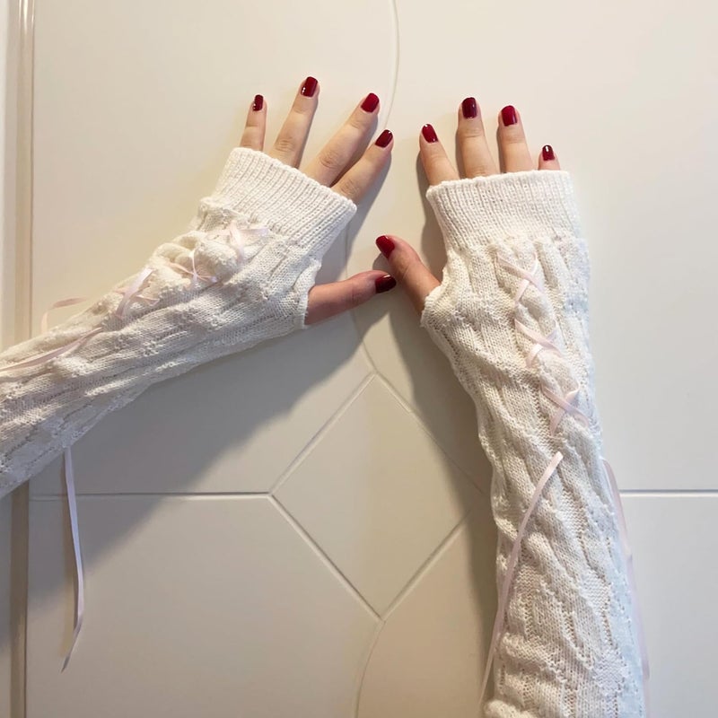 DUNKOING Cute Y2K Arm Warmers Kawaii Knitted Wrist Warmers Long Japanese Harajuku Goth Fingerless Sleeve for Women Girls - Image 2